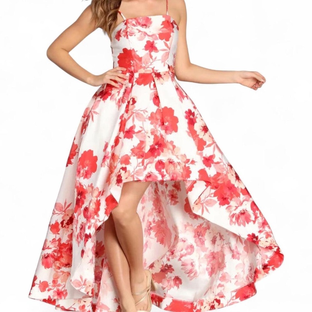 Windsor Red and White Floral High Low Dress